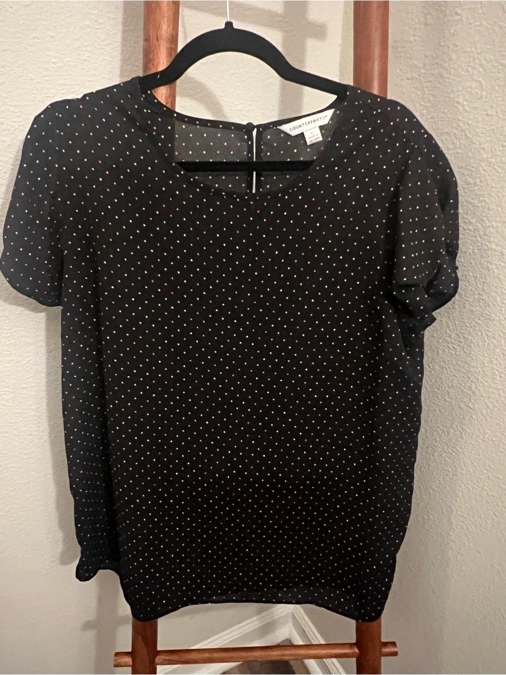 Counterparts Black Blouse with Multicolored Polka Dots